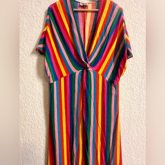 Show Me Your Mumu Size Medium Get Twisted Maxi - Rainbow Stripe Boho Resort - Picture 3 of 11